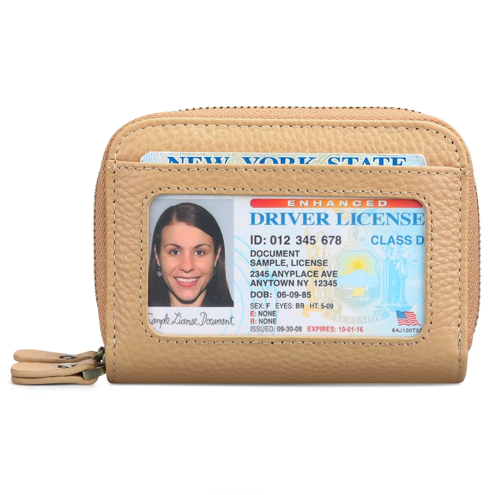 Genuine cowhide leather expanding card holder wallet with anti-theft card slots