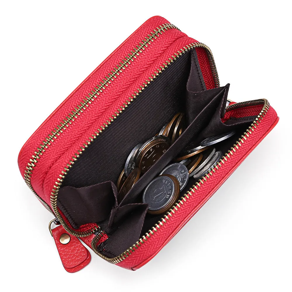 Genuine cowhide leather expanding card holder wallet with anti-theft card slots