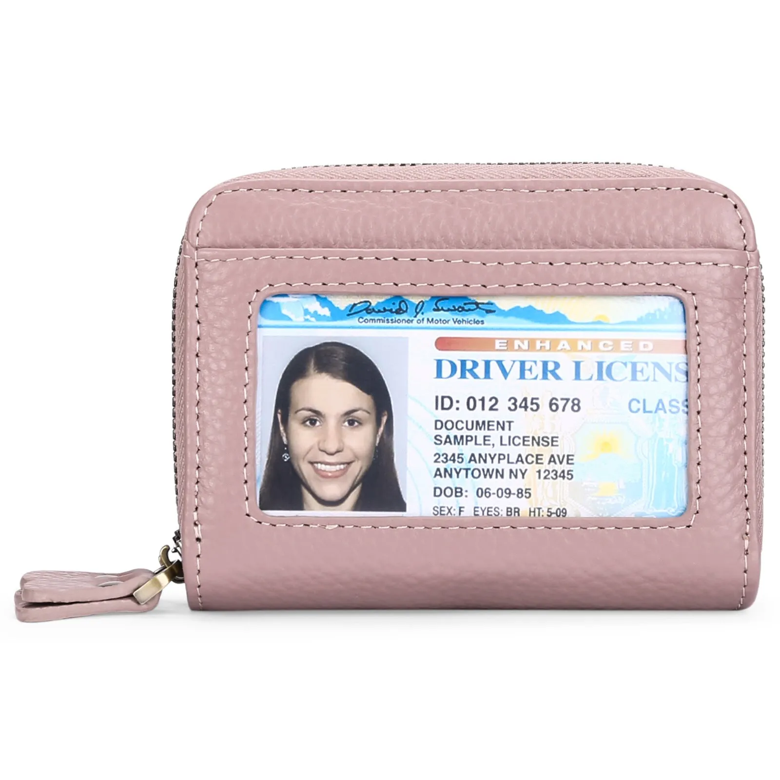 Genuine cowhide leather expanding card holder wallet with anti-theft card slots