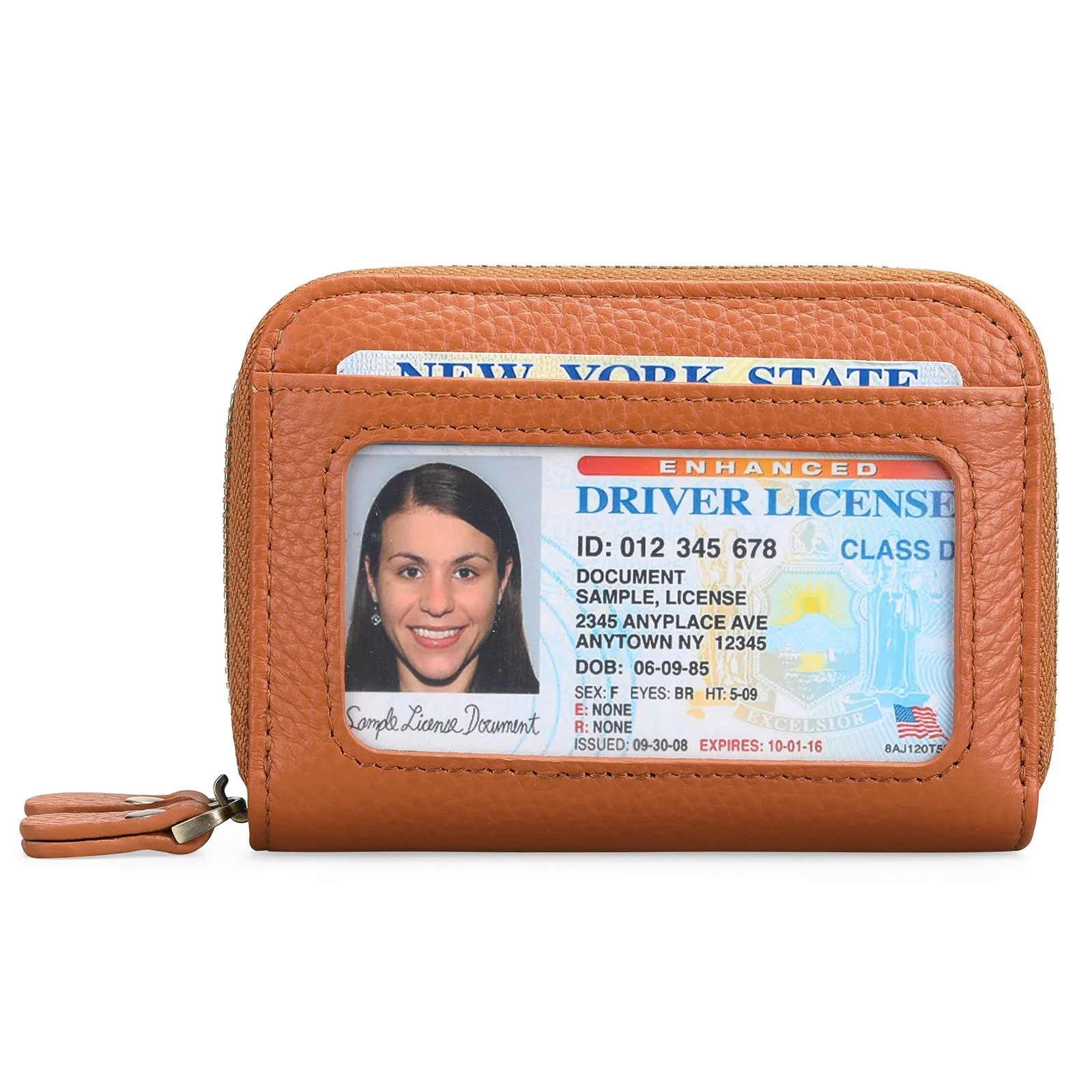 Genuine cowhide leather expanding card holder wallet with anti-theft card slots