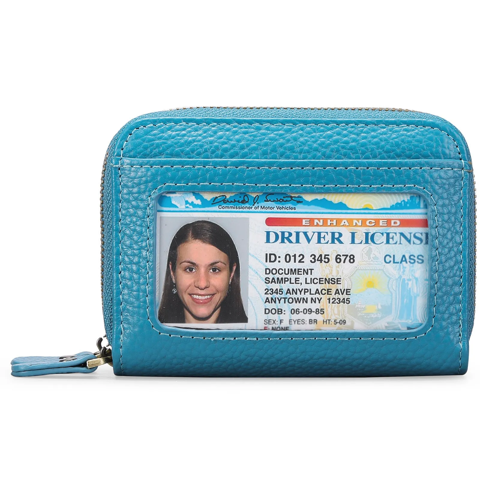 Genuine cowhide leather expanding card holder wallet with anti-theft card slots