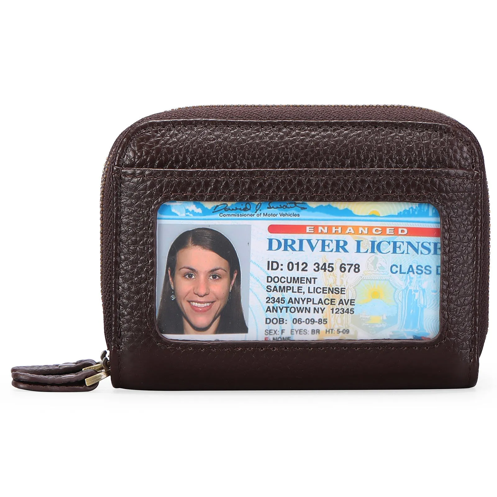 Genuine cowhide leather expanding card holder wallet with anti-theft card slots