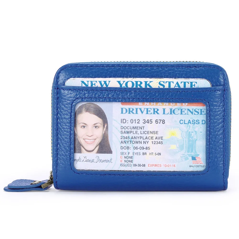 Genuine cowhide leather expanding card holder wallet with anti-theft card slots
