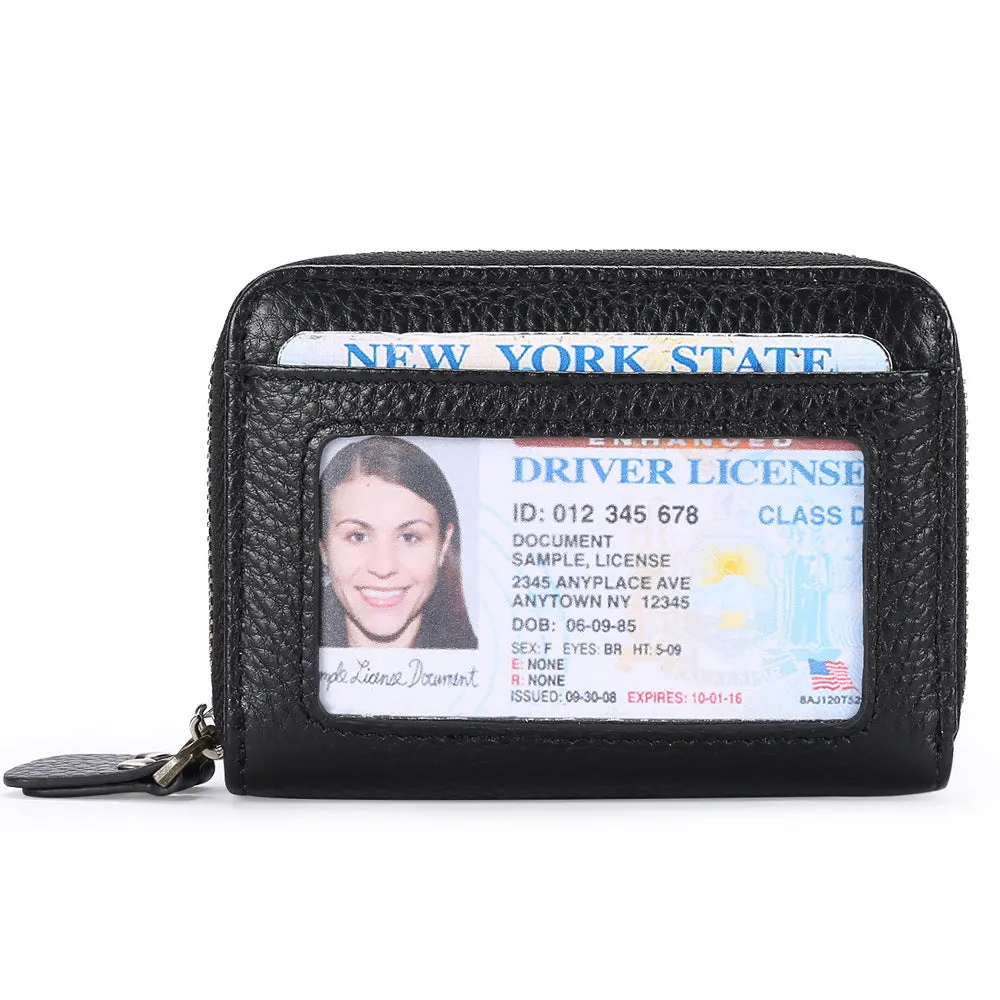 Genuine cowhide leather expanding card holder wallet with anti-theft card slots