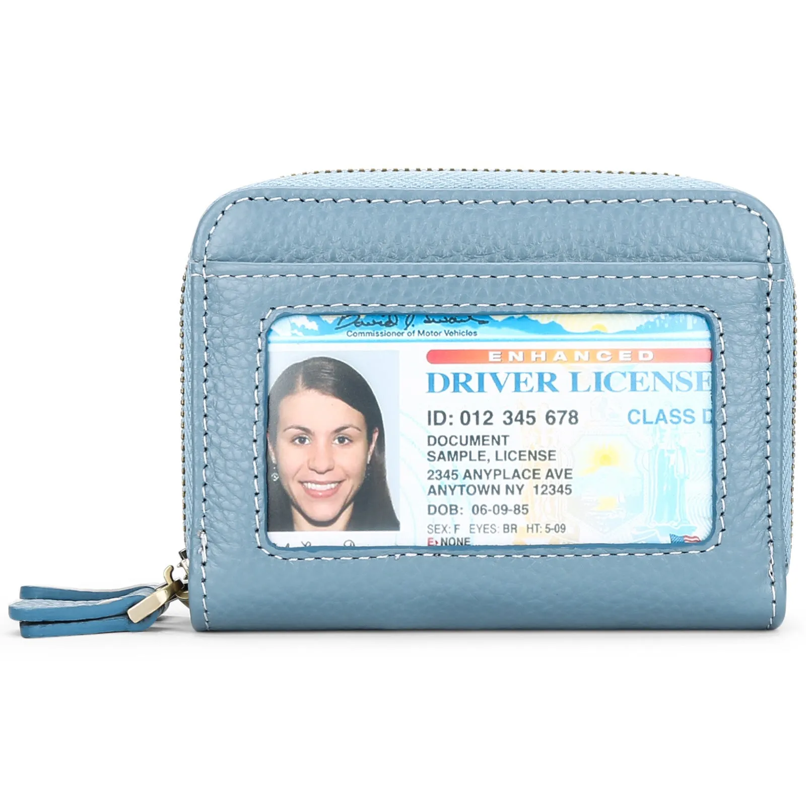 Genuine cowhide leather expanding card holder wallet with anti-theft card slots