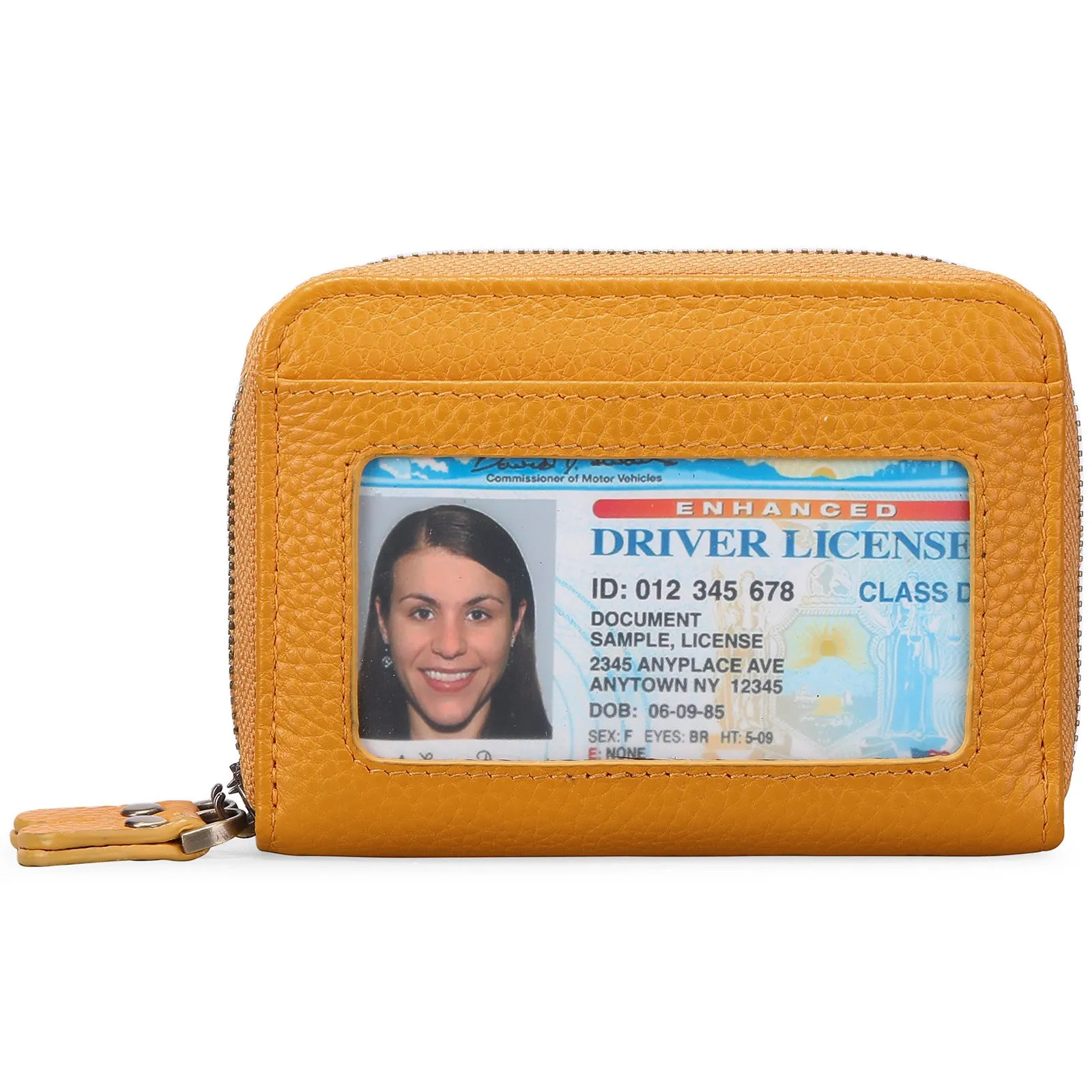 Genuine cowhide leather expanding card holder wallet with anti-theft card slots
