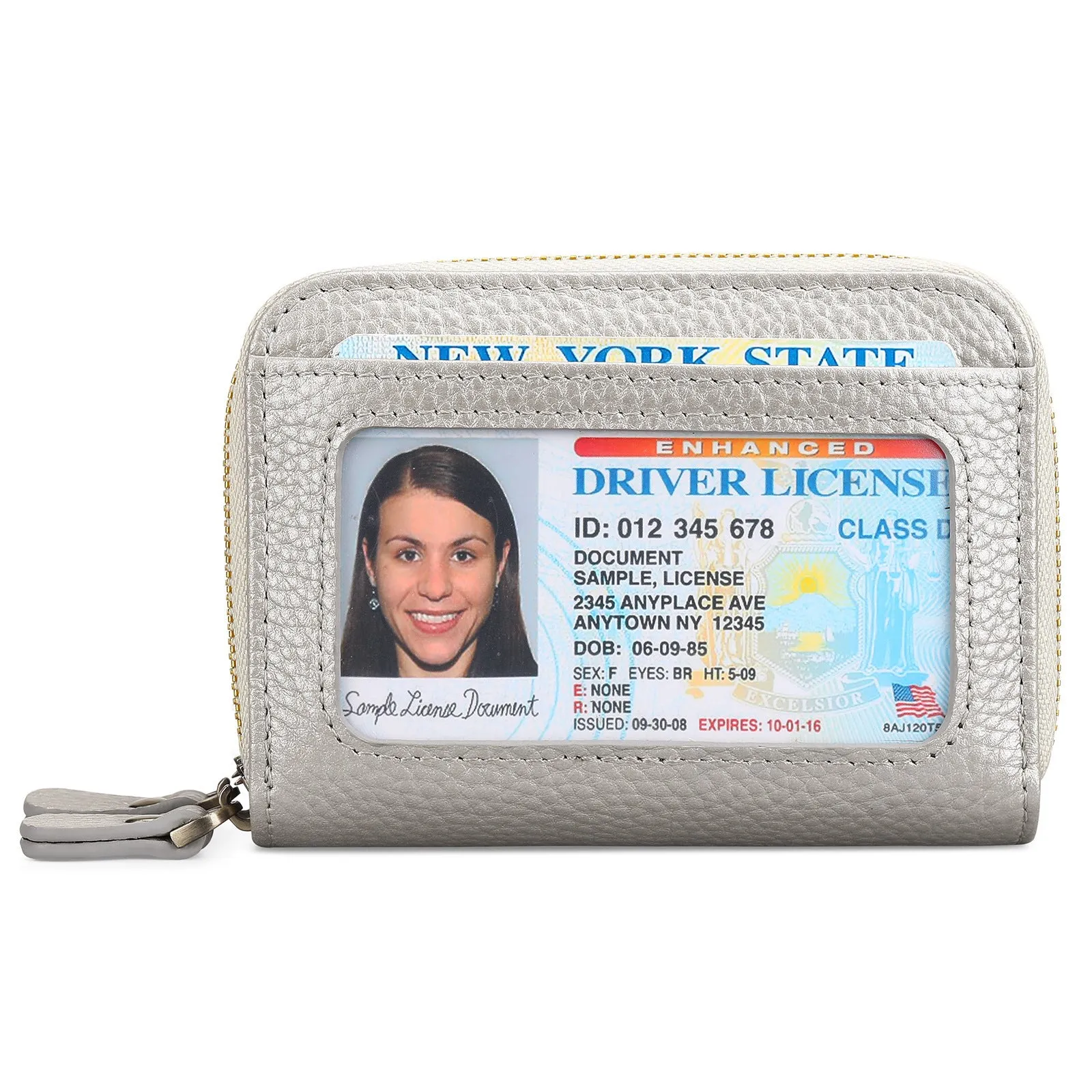 Genuine cowhide leather expanding card holder wallet with anti-theft card slots