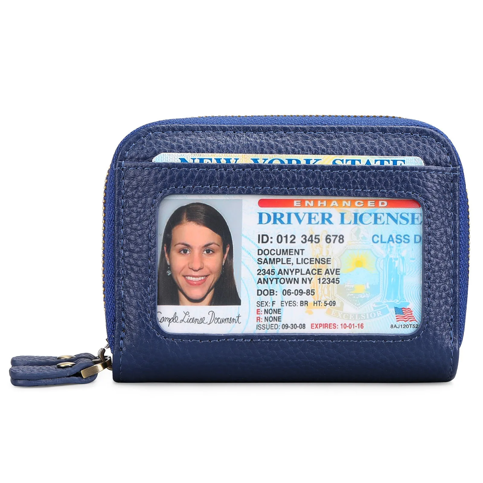 Genuine cowhide leather expanding card holder wallet with anti-theft card slots