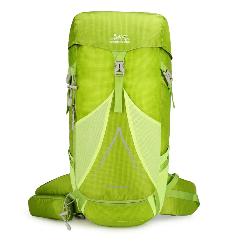 New outdoor mountaineering bag in orange with large capacity for hiking and camping