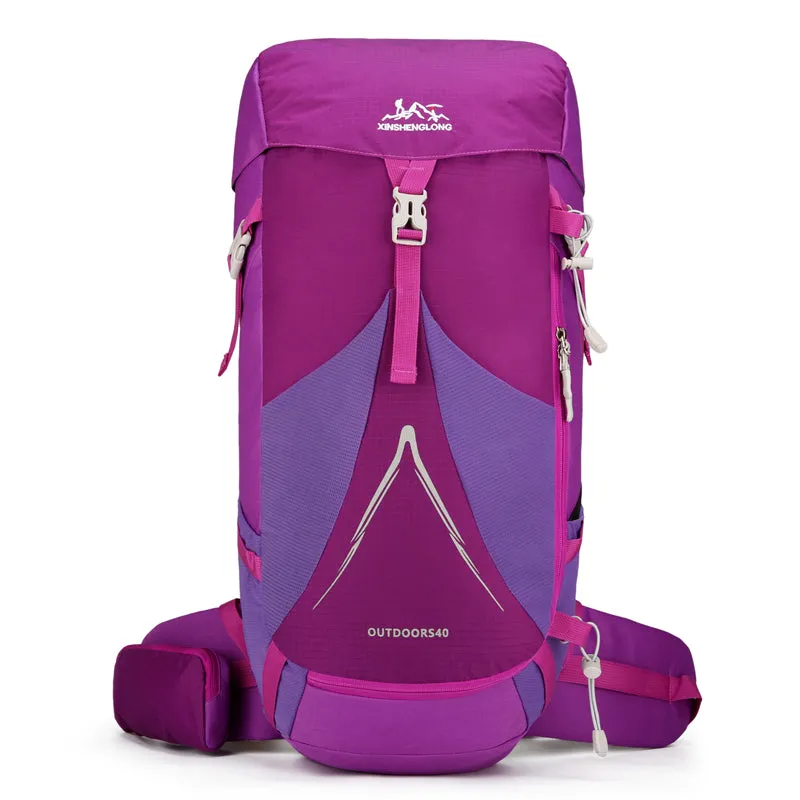 New outdoor mountaineering bag in orange with large capacity for hiking and camping
