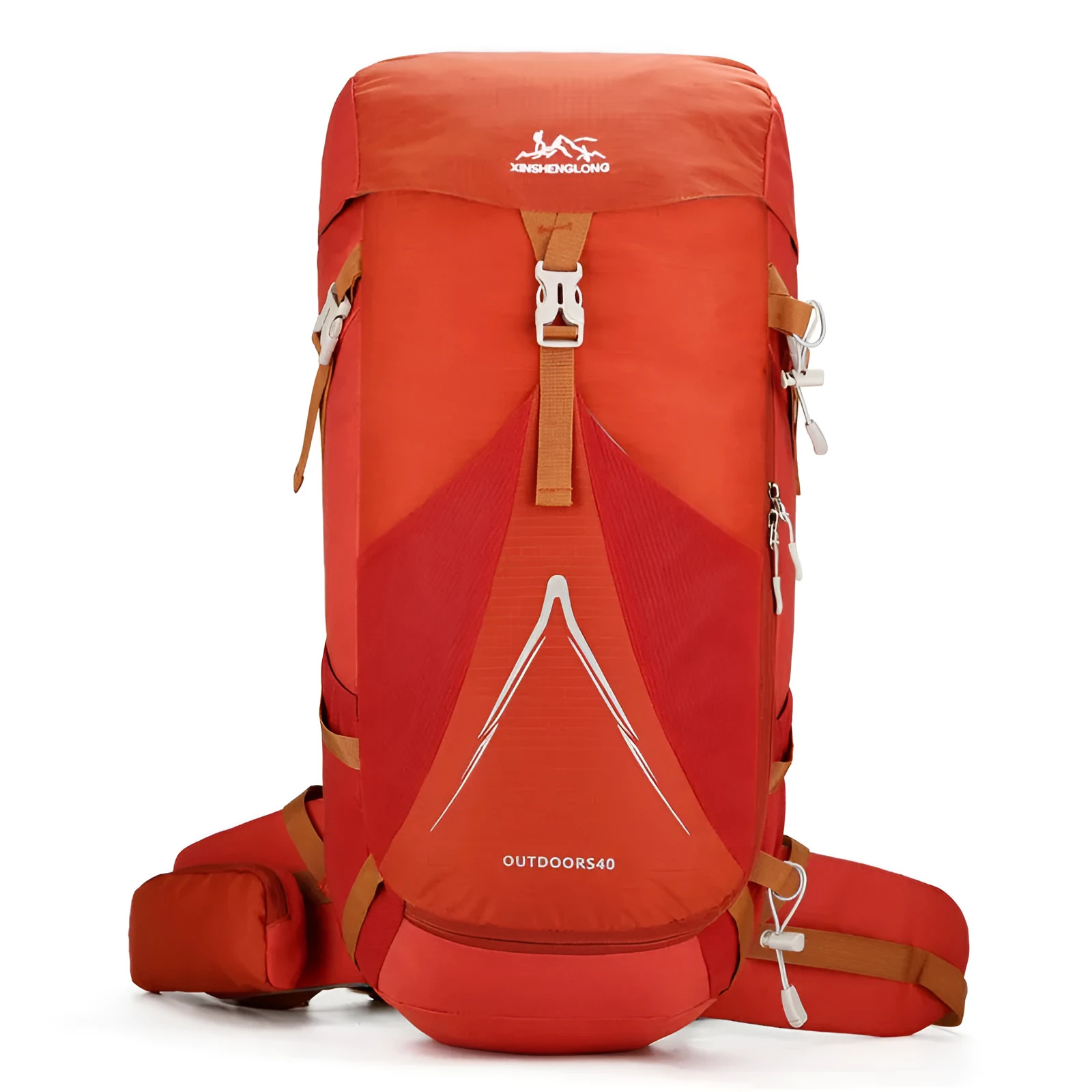 New outdoor mountaineering bag in orange with large capacity for hiking and camping