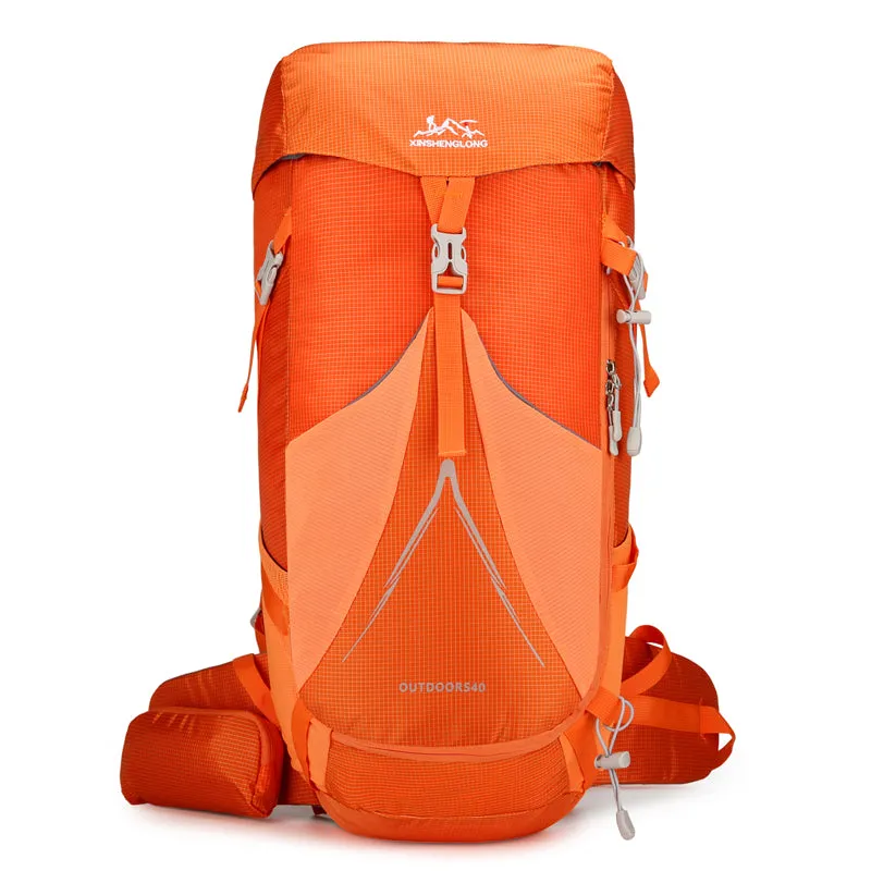 New outdoor mountaineering bag in orange with large capacity for hiking and camping