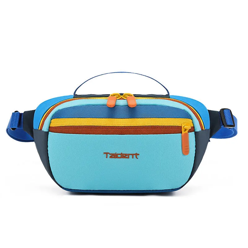 Outdoor leisure one-shoulder nylon waist bag in sky blue with chain detail, 2 litre capacity