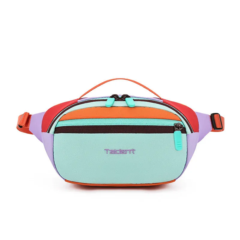 Outdoor leisure one-shoulder nylon waist bag in sky blue with chain detail, 2 litre capacity