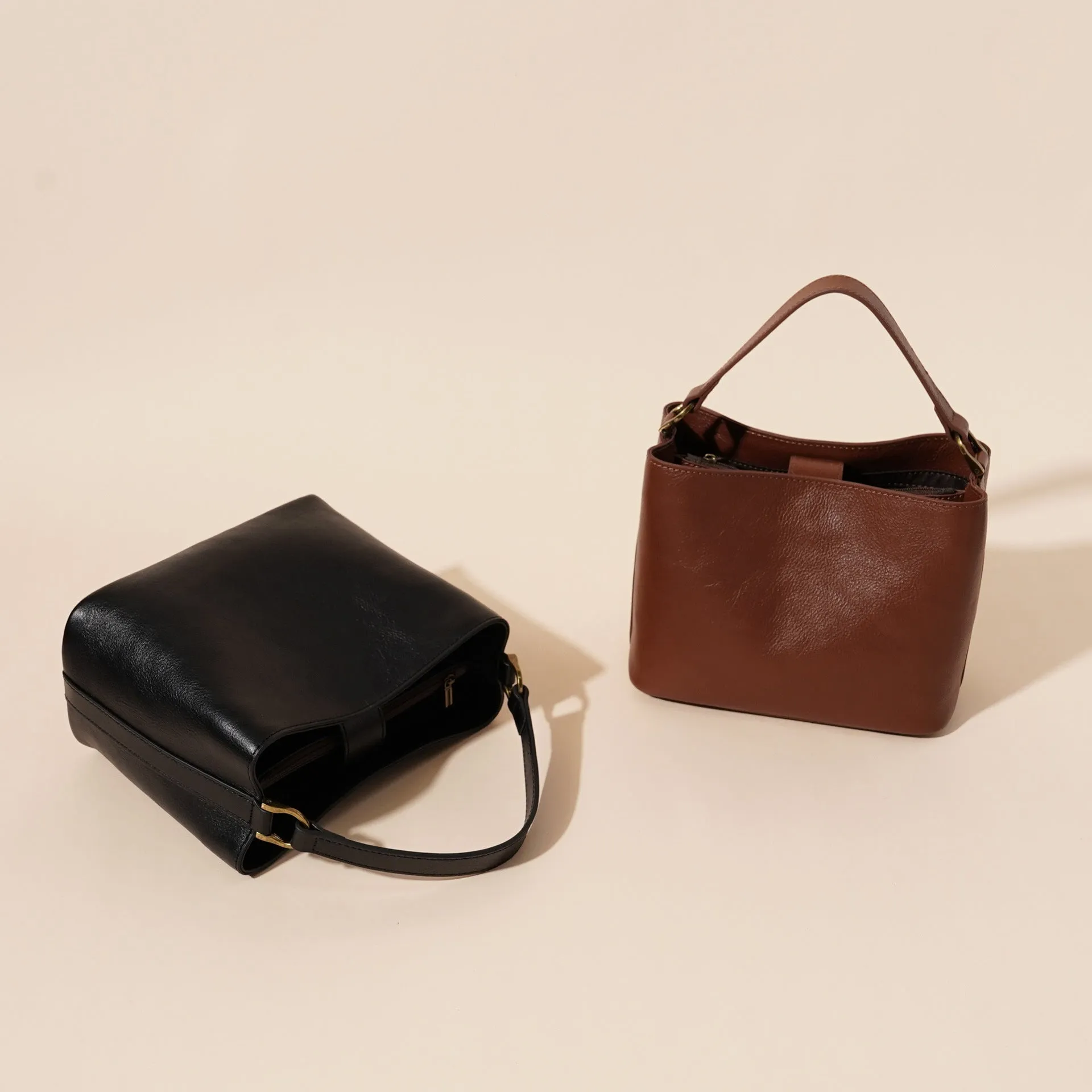 Sugar Brown genuine cowhide leather women's vintage casual shoulder handbag with square shape and sewing thread detailing