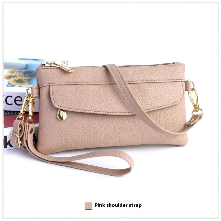 Soft PU leather women's crossbody shoulder bag in horizontal square shape with zipper pocket