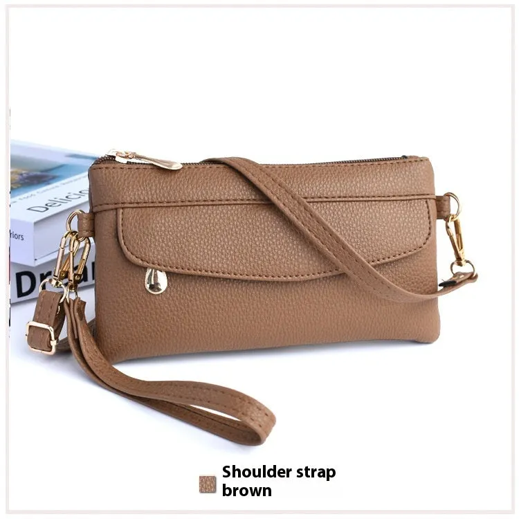 Soft PU leather women's crossbody shoulder bag in horizontal square shape with zipper pocket