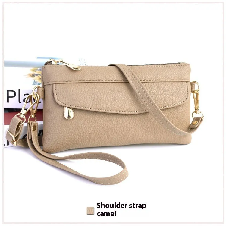 Soft PU leather women's crossbody shoulder bag in horizontal square shape with zipper pocket