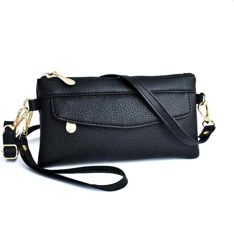 Soft PU leather women's crossbody shoulder bag in horizontal square shape with zipper pocket