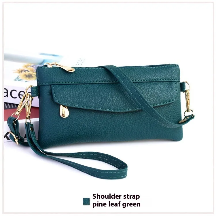 Soft PU leather women's crossbody shoulder bag in horizontal square shape with zipper pocket