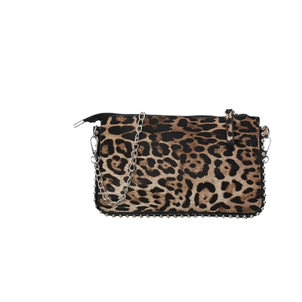 Women's square crossbody bag in PU leather with chain detail, shown in dark brown colour