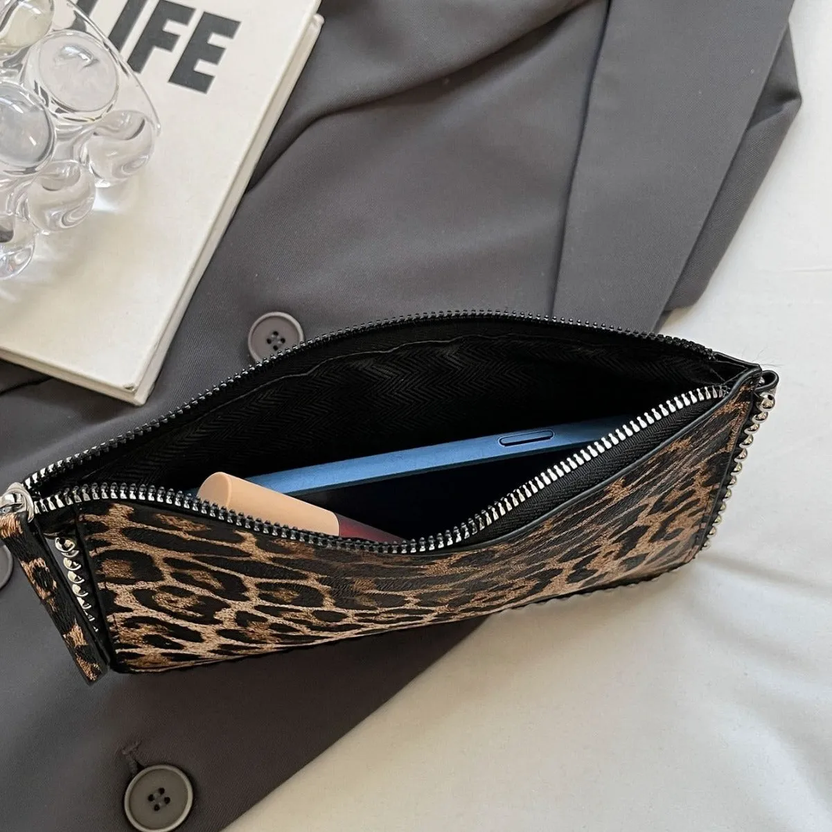 Women's square crossbody bag in PU leather with chain detail, shown in dark brown colour