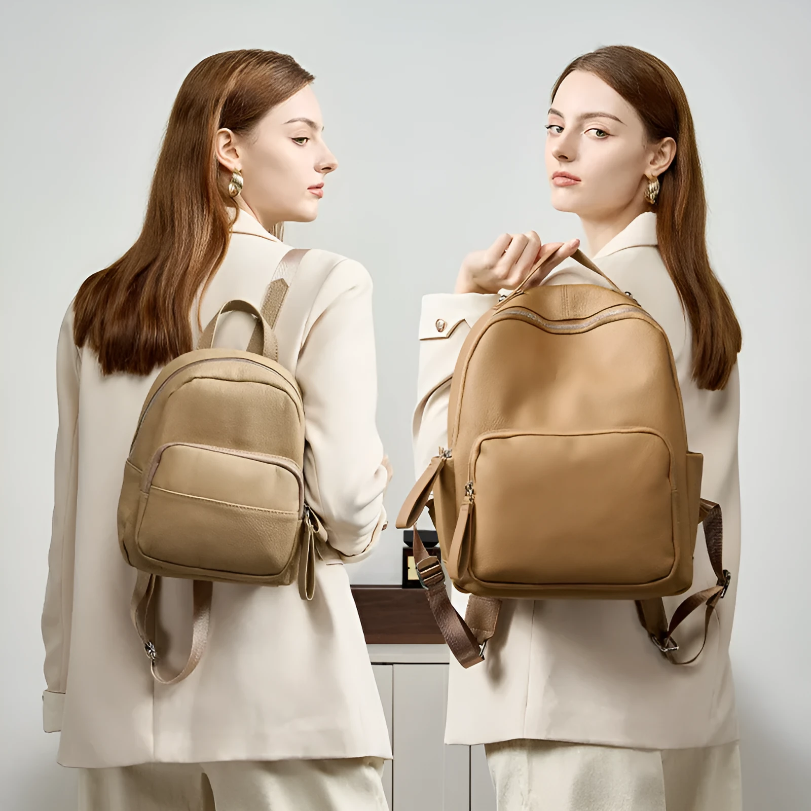 Genuine first layer cowhide backpack in square vertical shape with soft handle, available in multiple colours and sizes