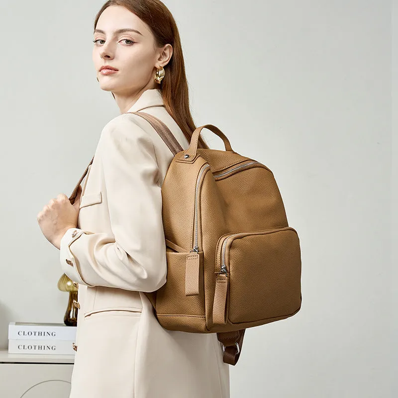 Genuine first layer cowhide backpack in square vertical shape with soft handle, available in multiple colours and sizes