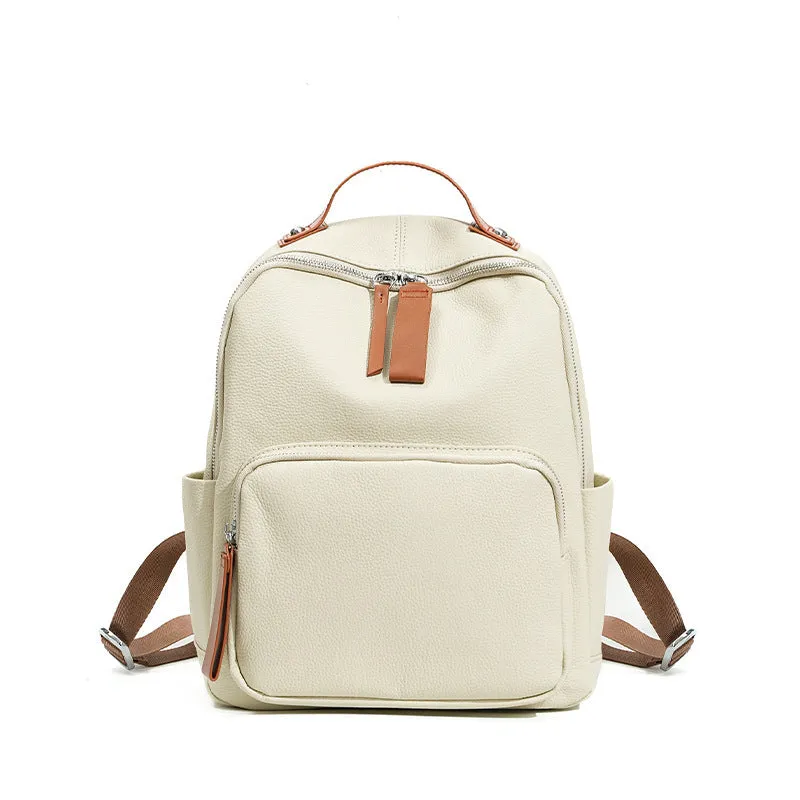 Genuine first layer cowhide backpack in square vertical shape with soft handle, available in multiple colours and sizes