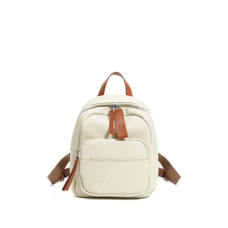 Genuine first layer cowhide backpack in square vertical shape with soft handle, available in multiple colours and sizes