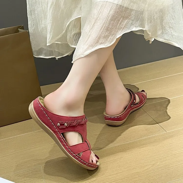 Waistline wedge slippers women's lightweight summer PU upper rubber sole round toe available in multiple colours sizes 36 to 43