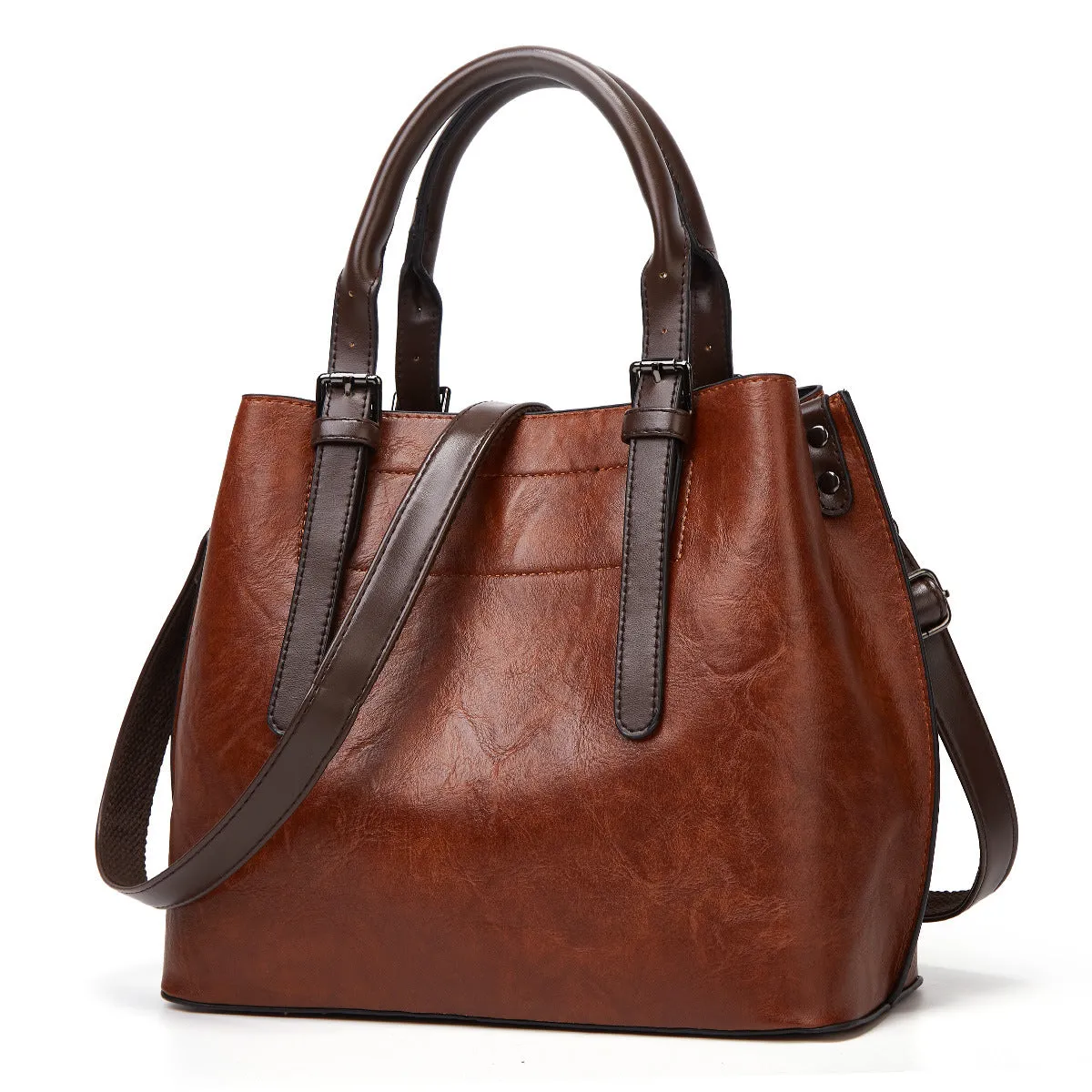 Bright red retro PU handbag with contrast shoulder strap and square vertical shape for women
