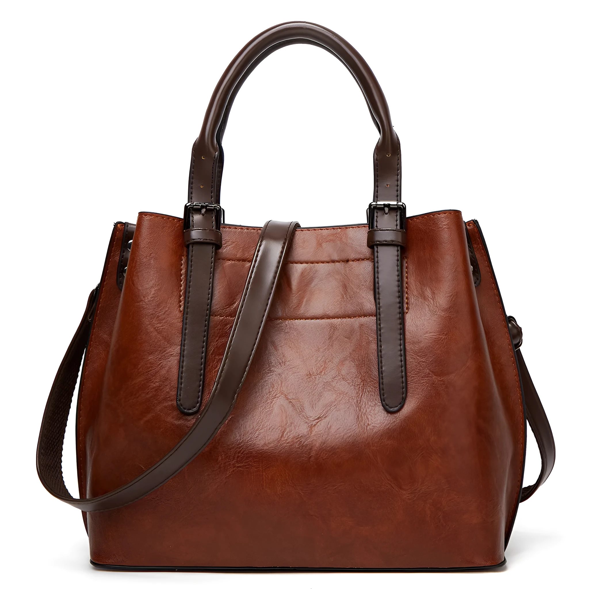 Bright red retro PU handbag with contrast shoulder strap and square vertical shape for women