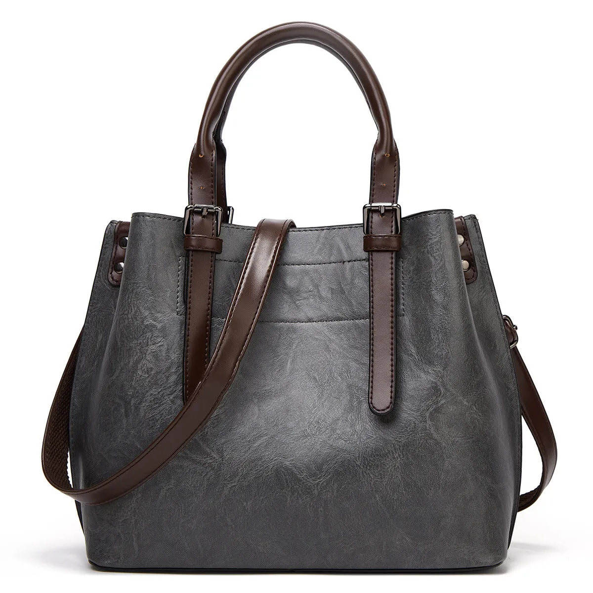 Bright red retro PU handbag with contrast shoulder strap and square vertical shape for women