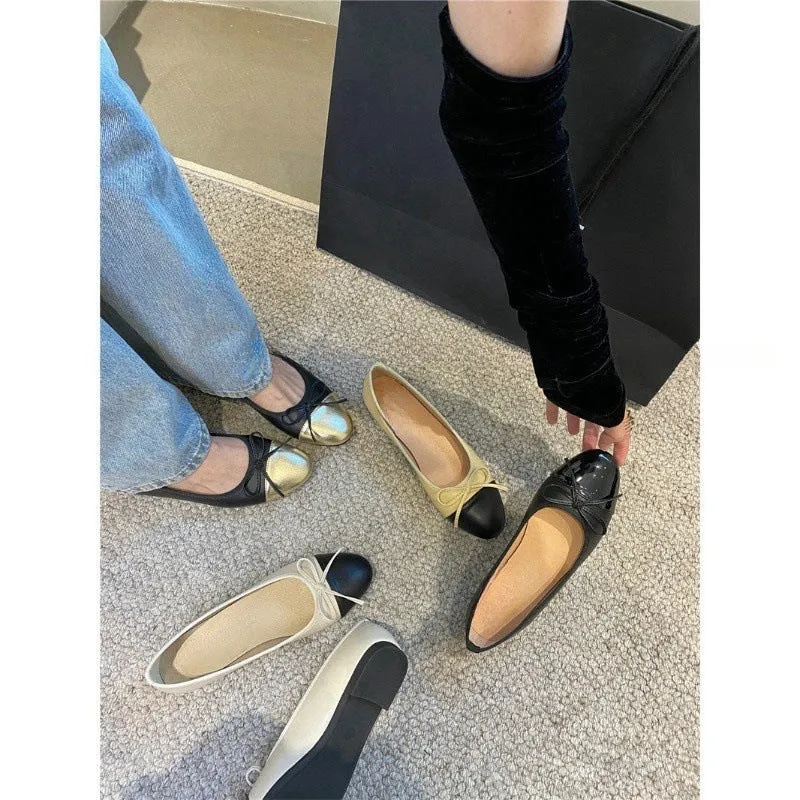 Women's ballet flats with bowknot detail and flat rubber sole in apricot colour