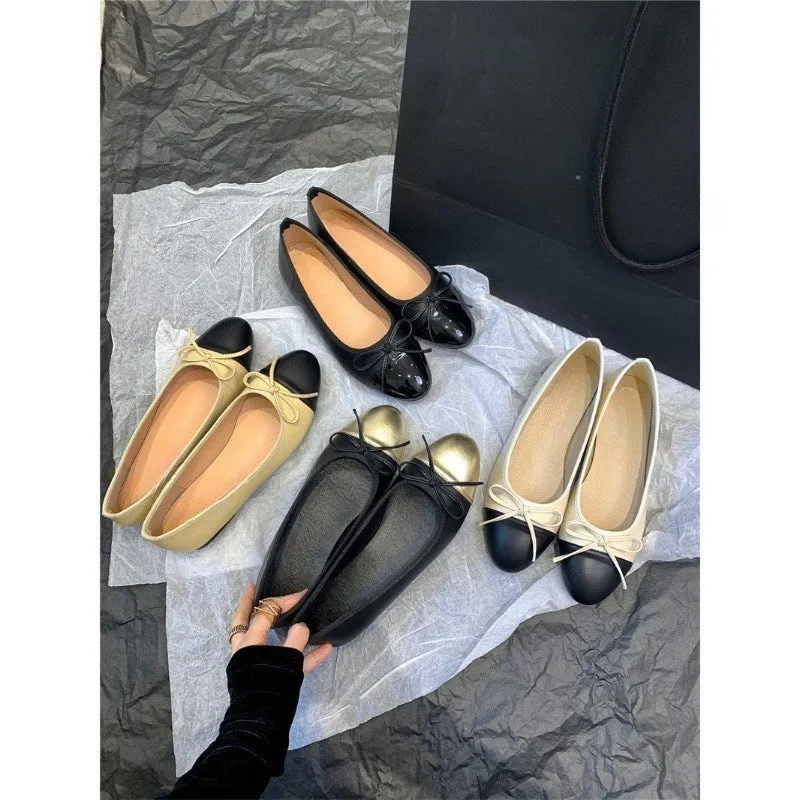 Women's ballet flats with bowknot detail and flat rubber sole in apricot colour