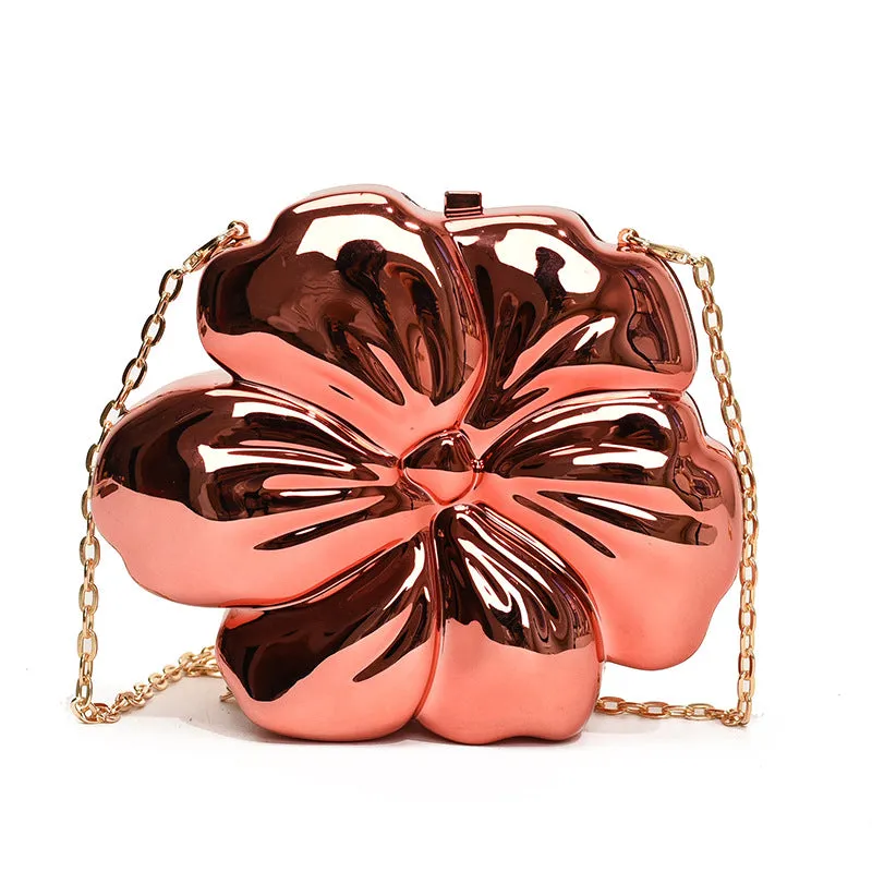 Acrylic round chain crossbody bag in retro European style with gold colour and synthetic leather lining, 15x17.5x5.5cm