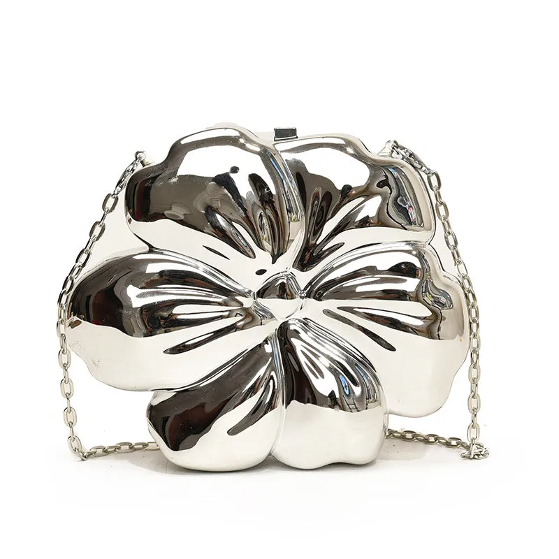 Acrylic round chain crossbody bag in retro European style with gold colour and synthetic leather lining, 15x17.5x5.5cm