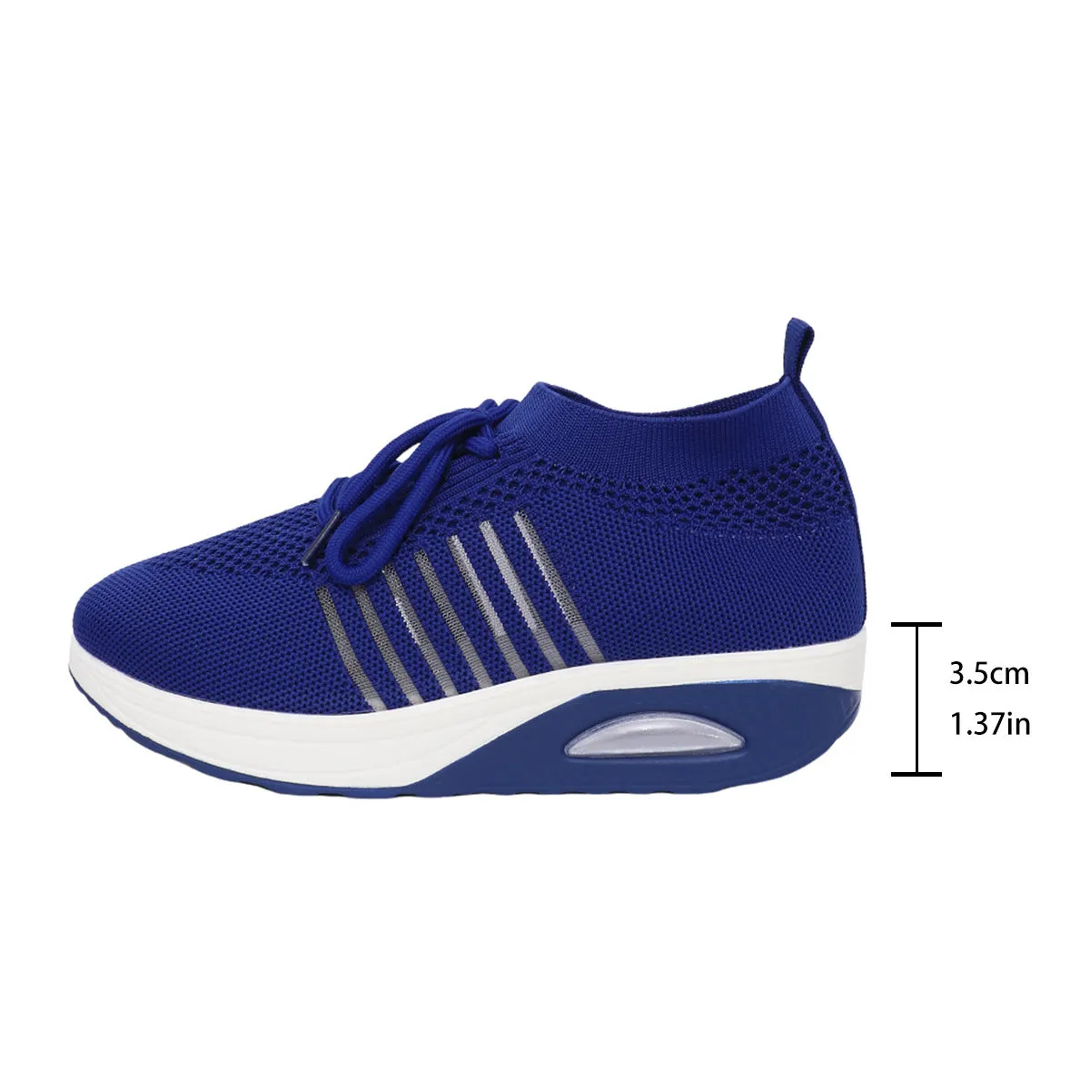 Women's lace-up slip-on wedge sports shoes in black with mesh upper and mid heel height increase