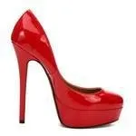 Plus size women's low-cut high heel pumps with PU upper round toe in black and red sizes 43-48