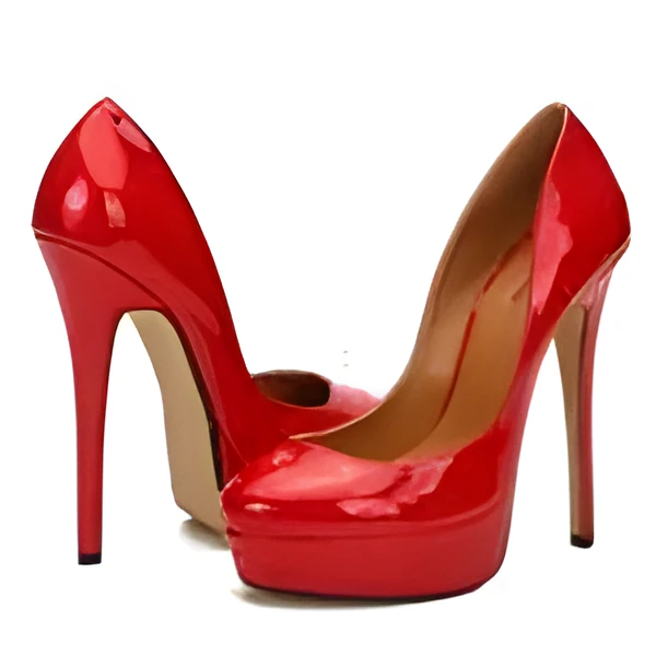 Plus size women's low-cut high heel pumps with PU upper round toe in black and red sizes 43-48