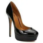 Plus size women's low-cut high heel pumps with PU upper round toe in black and red sizes 43-48
