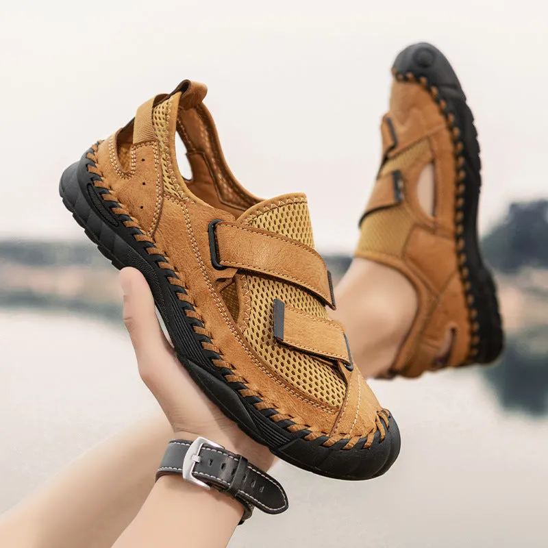 Men's casual non-slip breathable beach sandals with mesh upper and rubber sole