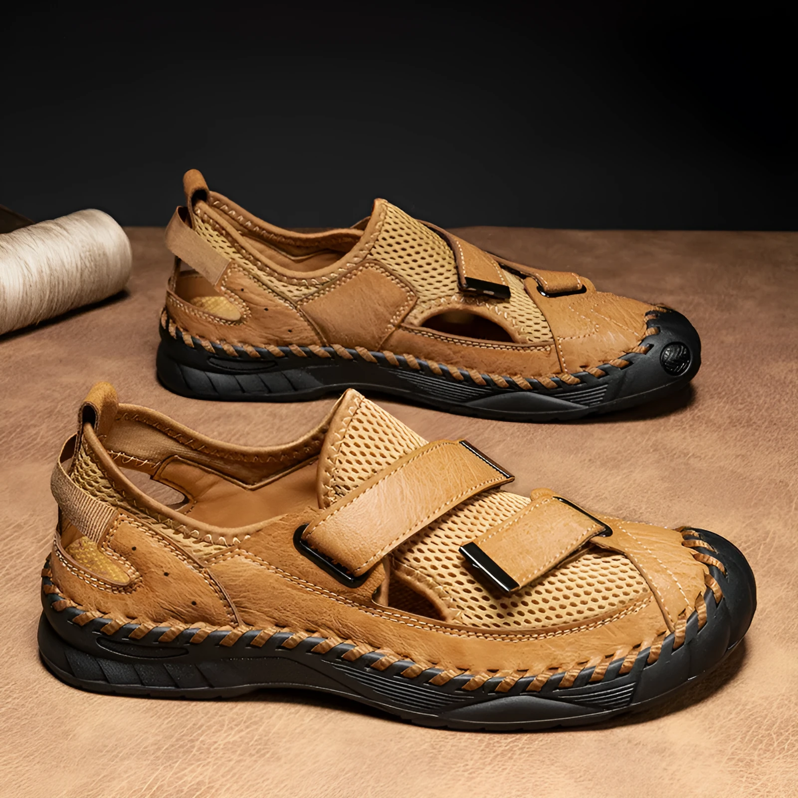 Men's casual non-slip breathable beach sandals with mesh upper and rubber sole