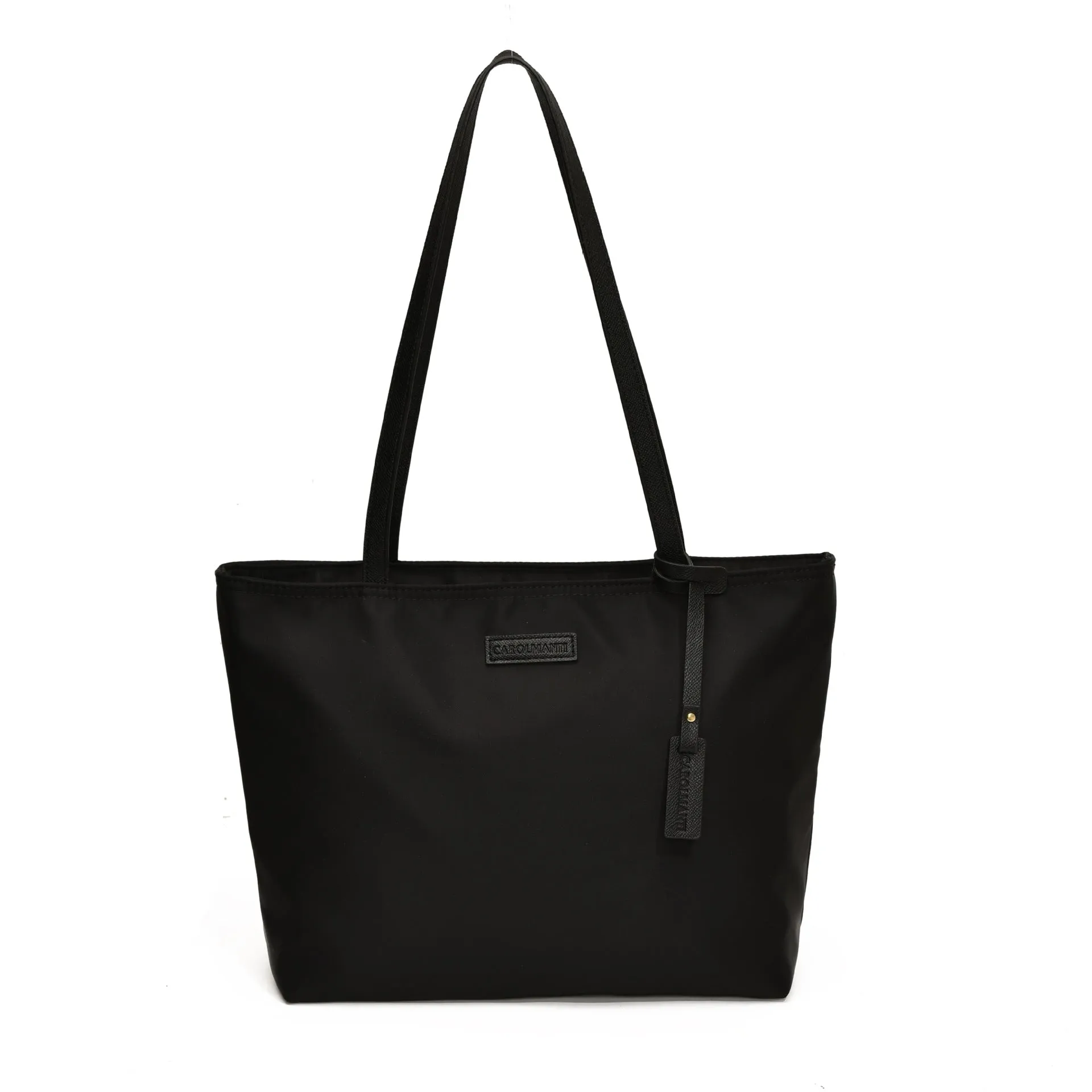 Women's large capacity soft Oxford cloth shoulder bag in black, horizontal square shape with double straps