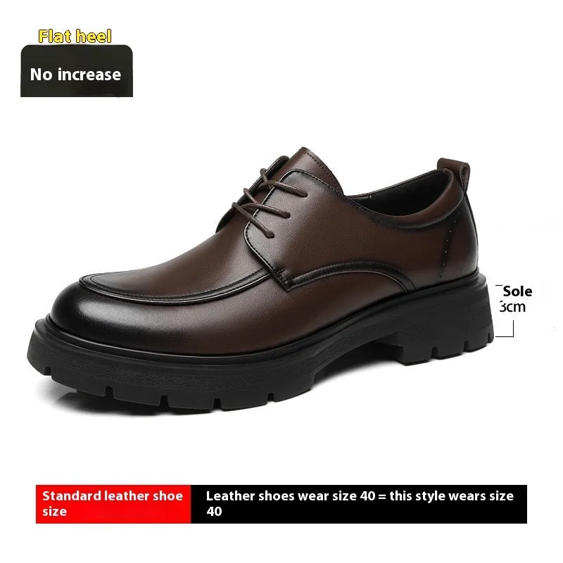 Height increasing formal leather shoes for men with 6cm lift, round toe, black colour, two-layer cowhide upper