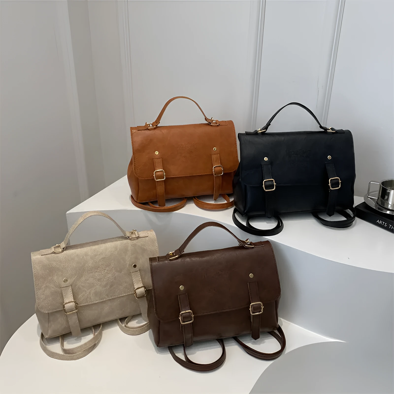 Soft PU crossbody backpack for women urban simplicity style 27.5cm outer sandwich pocket