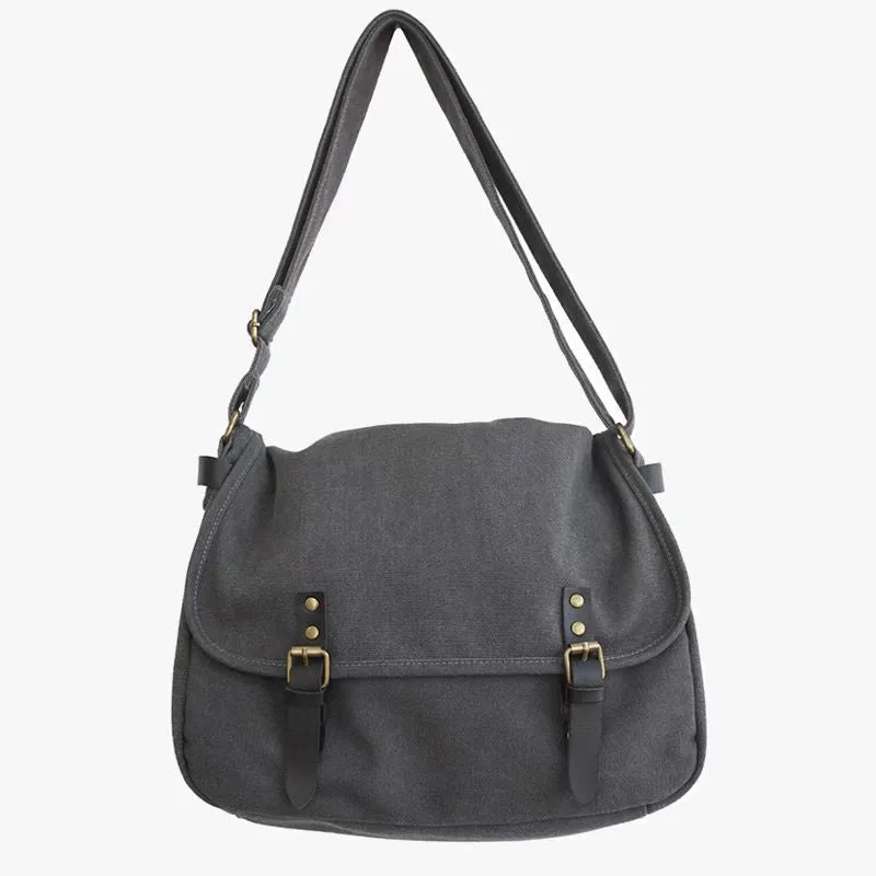 Men's retro canvas crossbody bag in khaki, casual postman style with adjustable strap