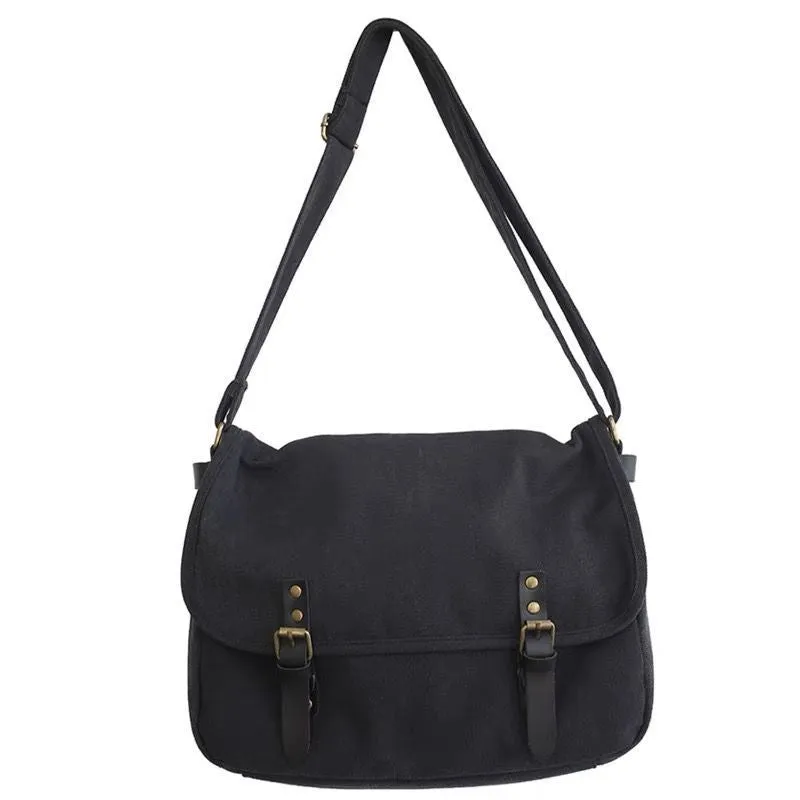 Men's retro canvas crossbody bag in khaki, casual postman style with adjustable strap