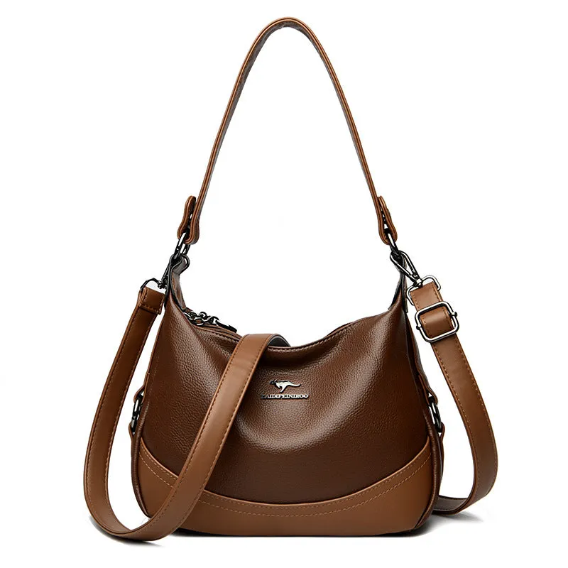 Fashion ladies large capacity shoulder bag in PU leather, horizontal square shape, 30x8x21cm, apricot with khaki colour